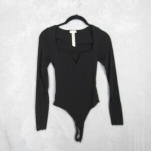 Intimately Free People Black Long Sleeve Square Neck Bodysuit Top